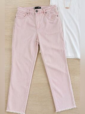 KUT From The Kloth Reese Blush Pink Straight Crop Jeans Sz 10 Frayed Hem
